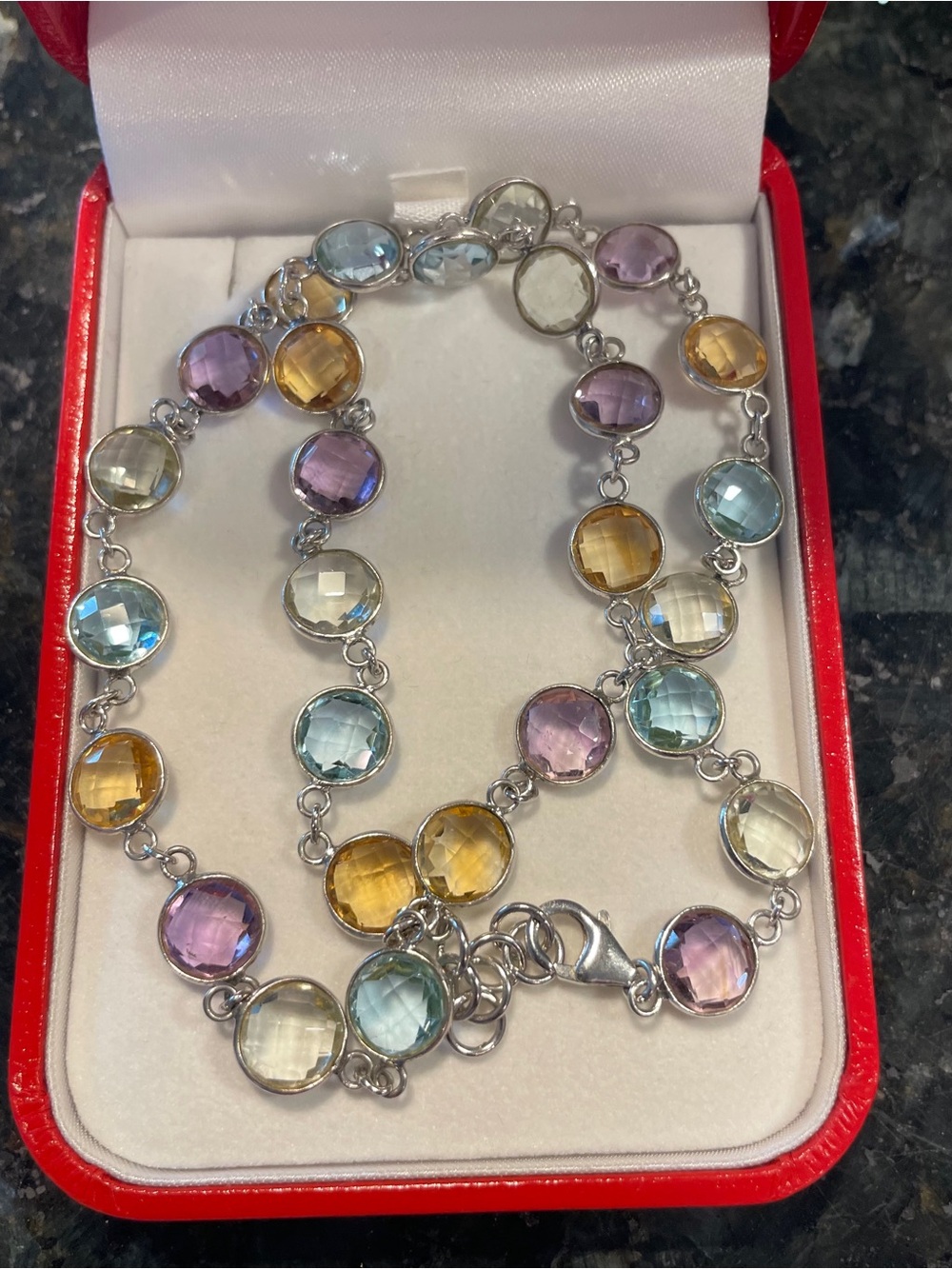 Multi-Gemstone Station Necklace - Rose Cuts in Sterling Sterling